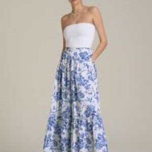 American Tall Vintage Floral Blue and White Maxi Skirt XXL Tall